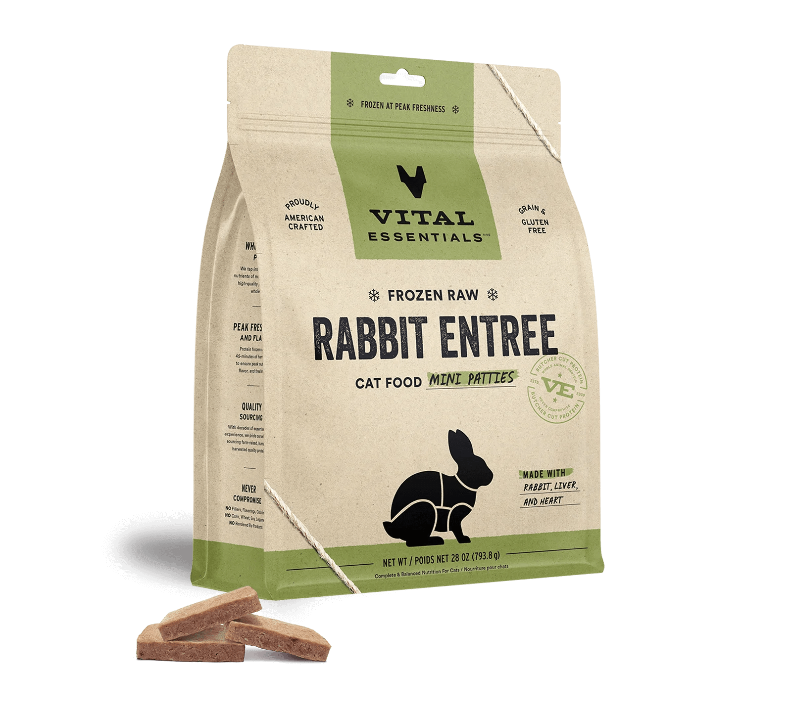 Rabbit Mini Patties - Frozen Raw Cat Food - Vital Essentials