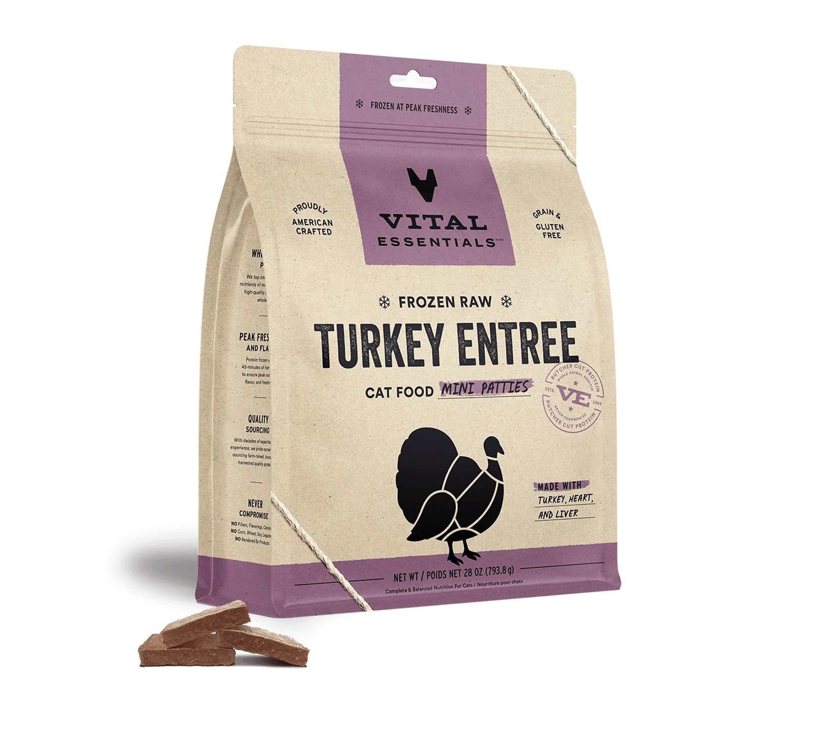 Turkey Mini Patties - Frozen Raw Cat Food - Vital Essentials