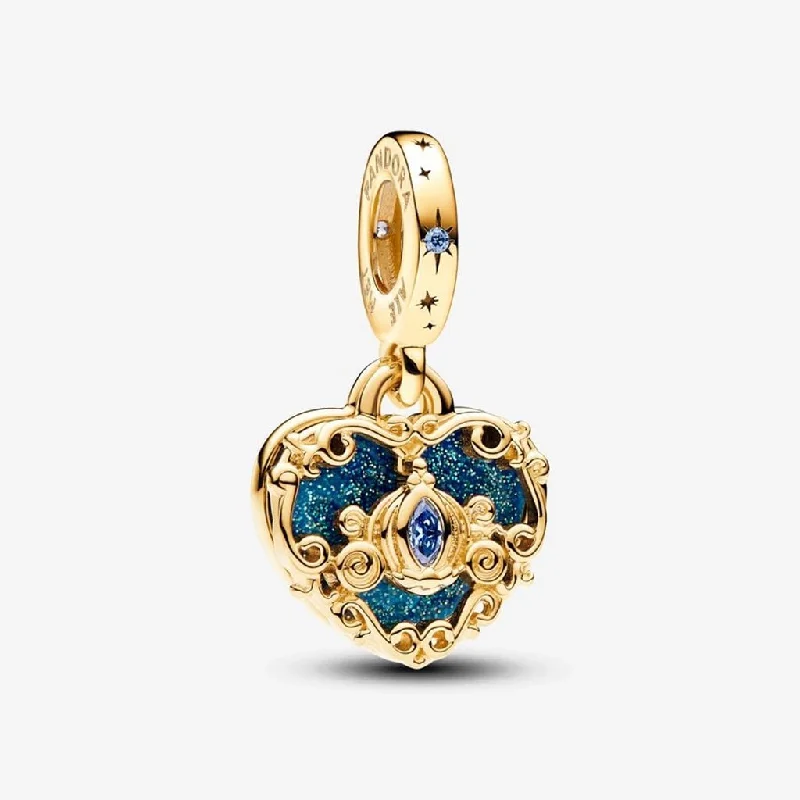 PANDORA : Disney Cinderella's Carriage & Heart Double Dangle Charm - 14k Gold-plated unique metal blend