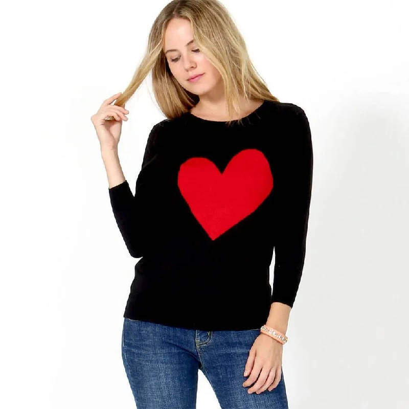 Chara : Sweet Cute Heart Valentine Pullover Sweater in Black/Red - Assorted By Size