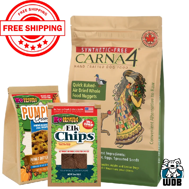 Carna4 All Life Stages Duck Formula Dry Dog Food + K9 Granola Factory Treat BUNDLE