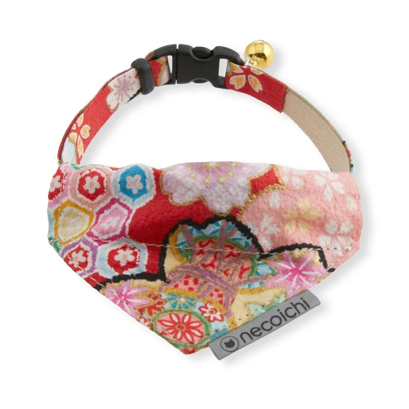 Necoichi Bandana Cat Collar With Air Tag Pocket (Blossoms Red)