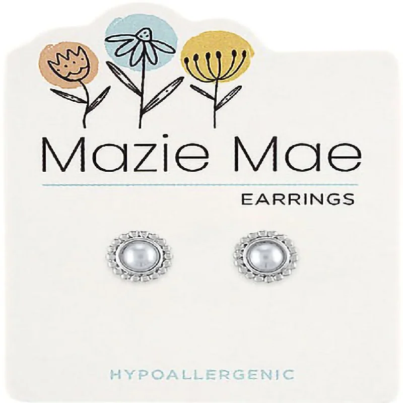 Center Court : Silver Beaded Pearl Stud Mazie Mae Earring