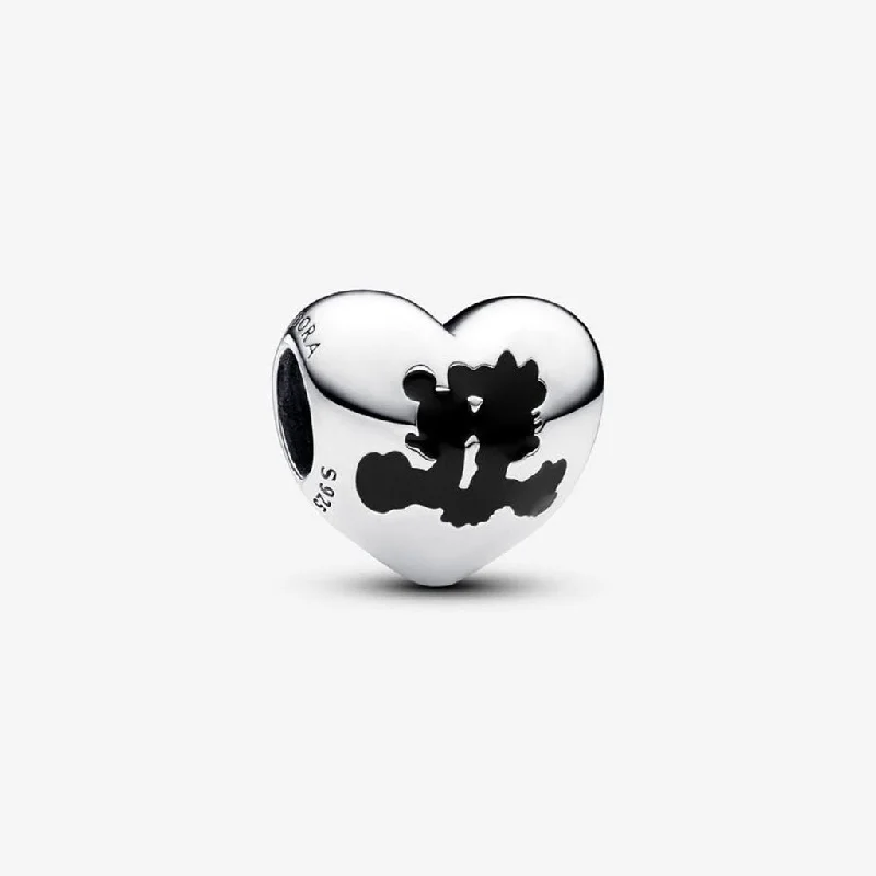 PANDORA : Disney Mickey Mouse & Minnie Mouse Heart Charm in Sterling Silver