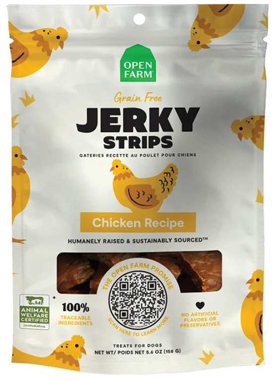 Open Farm Jerky Strips Grain Free Chicken Recipe Jerky Dog Treats, 5.6oz