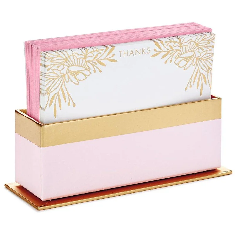 Hallmark : Gold Floral Blank Flat Note Cards With Caddy, Box of 40