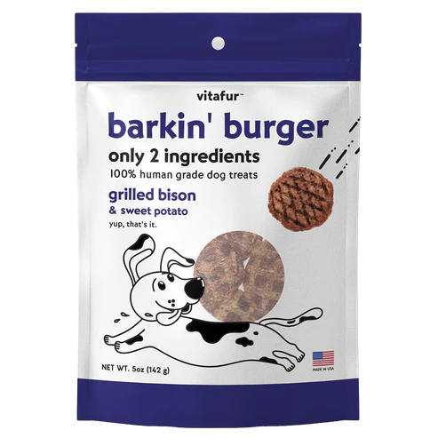 Vitafur Barkin' Burger Grilled Bison & Sweet Potato Human Grade Dog Treats-5 oz