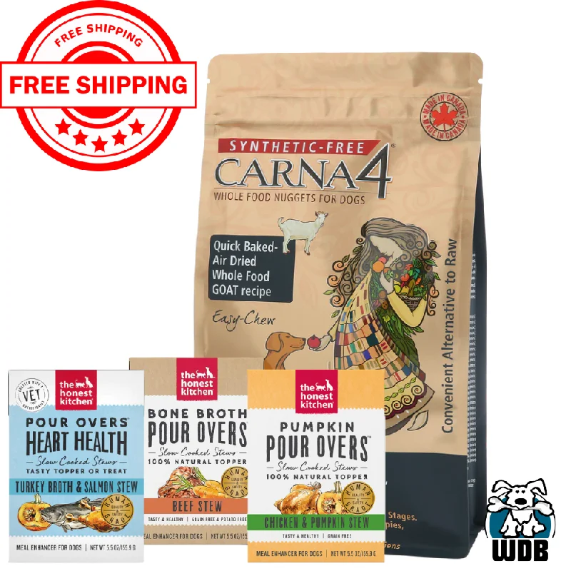 Carna4 All Life Stages Easy Chew Goat Formula Dry Dog Food + The Honest Kitchen Pour Over BUNDLE