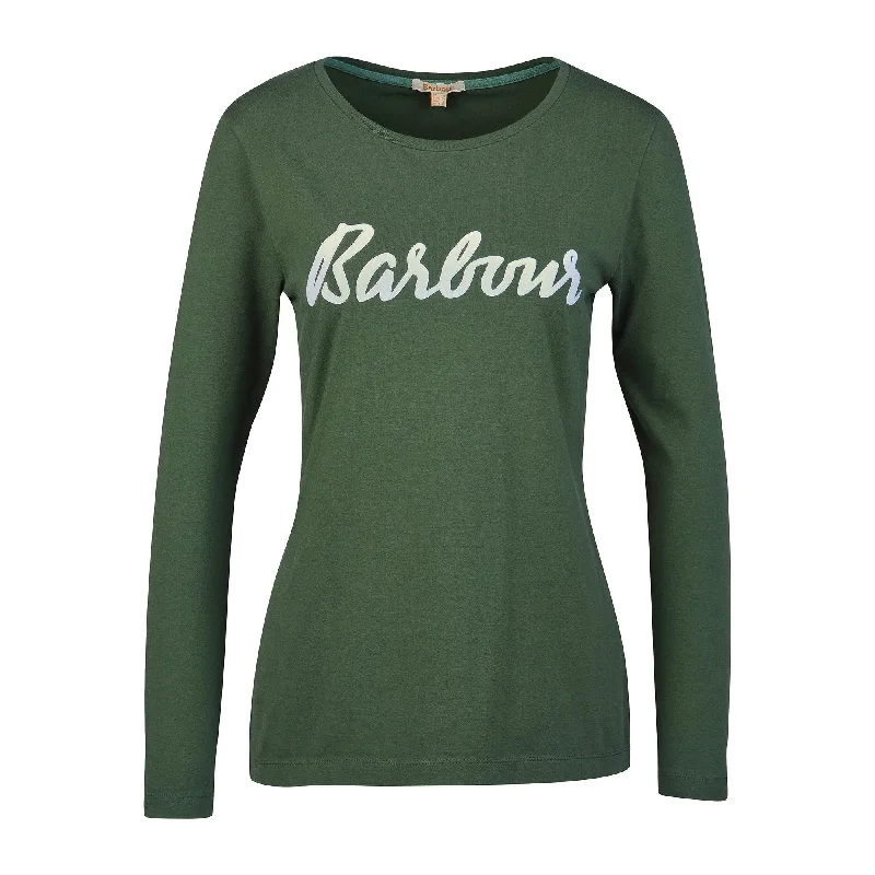 Barbour Ladies Otterburn Long Sleeve Tee - Olive/White