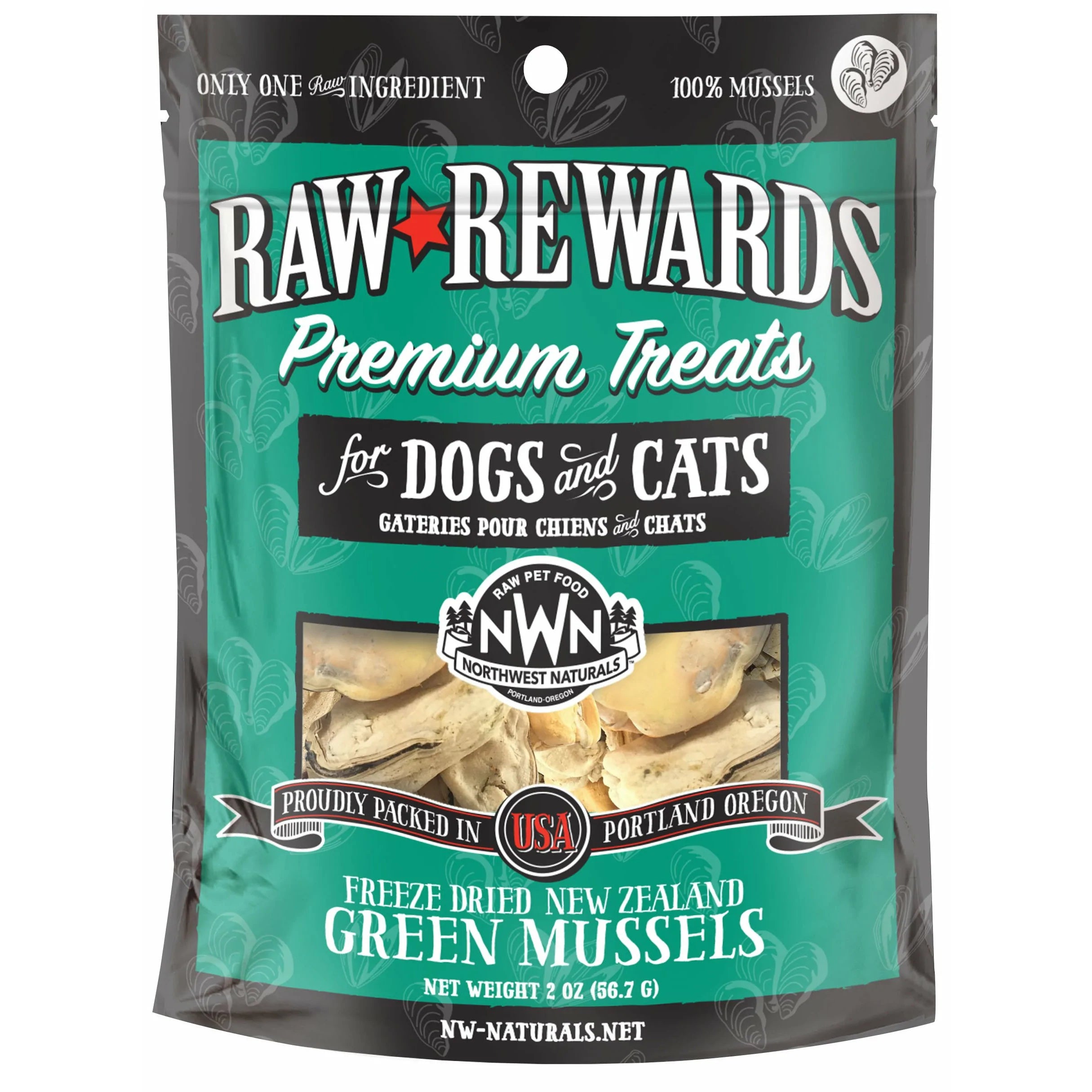 Northwest Naturals Raw Rewards Freeze Dried New Zealand Green Mussels Treats for Dogs & Cats - 3-oz