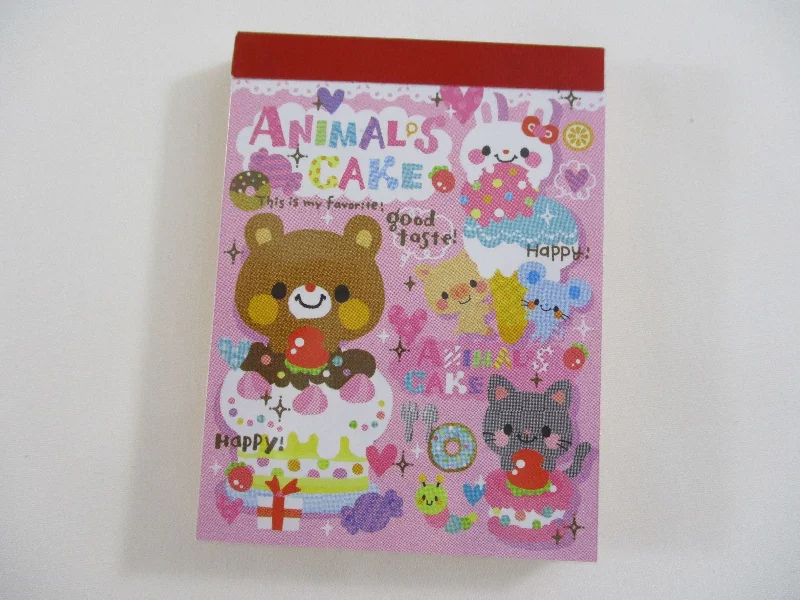 Cute Kawaii Pool Cool Bear Animals Cake Mini Notepad / Memo Pad - Stationery Design Writing - Vintage Collectible