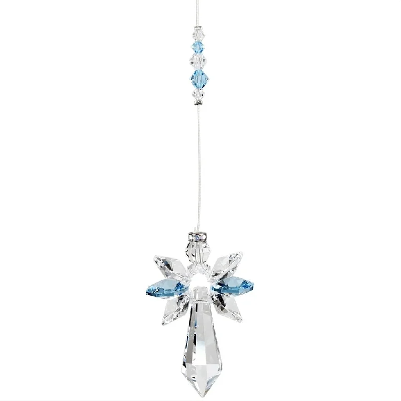 Woodstock Chimes : Crystal Guardian Angel Suncatcher - Large, Aquamarine