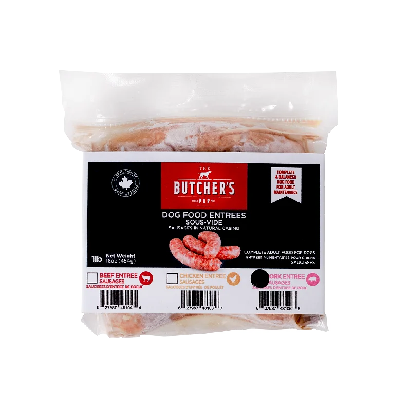 The Butcher's Pup Sous-Vide Sausages Dog Food Entrees-1 lb- Pork