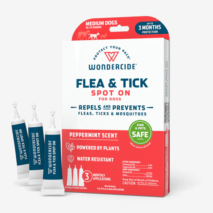 Wondercide Flea & Tick Peppermint Scent Spot On Repellent for Dogs- 3 Applicators