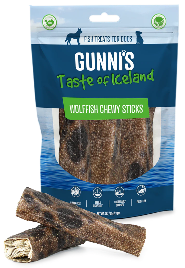 Gunni's Taste of Iceland Wolfish Chewy Sticks- 3pack