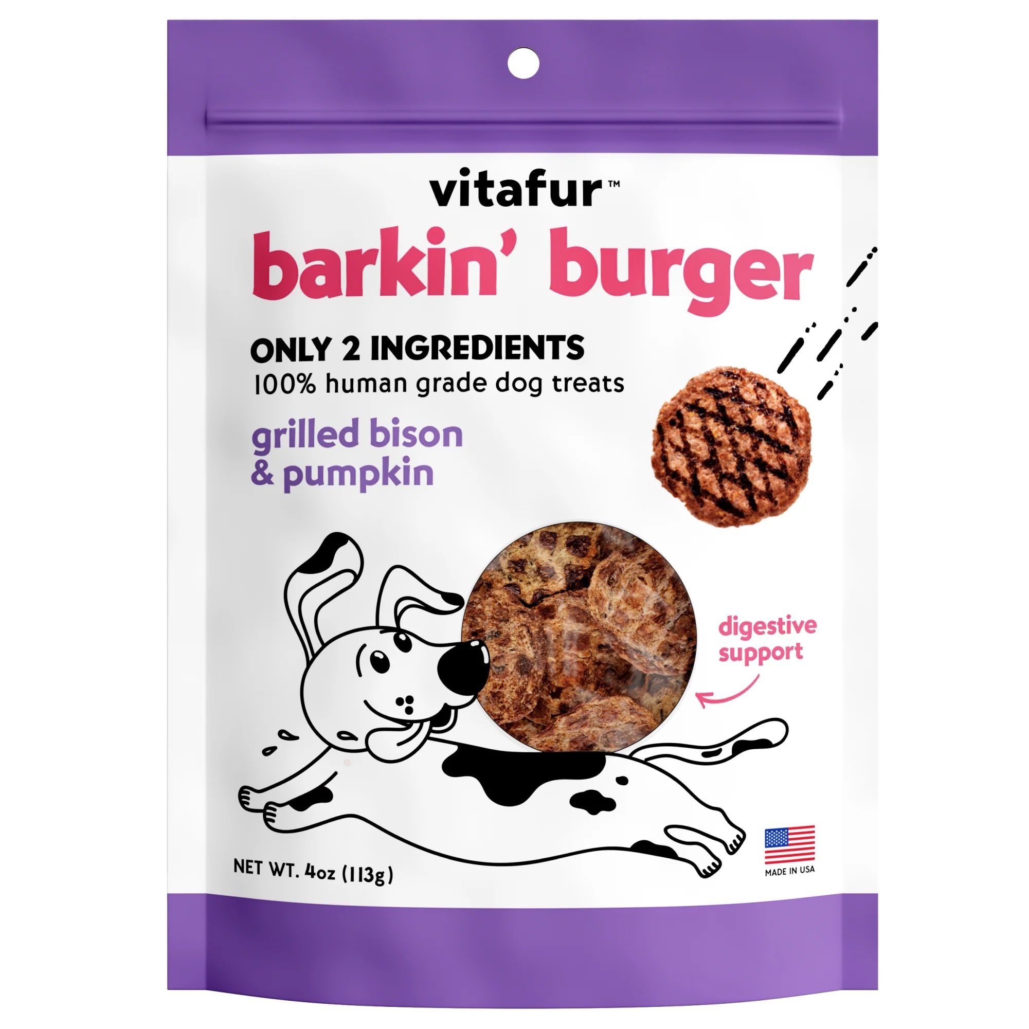 Vitafur Barkin' Burger Grilled Bison & Pumpkin Human Grade Dog Treats-4 oz