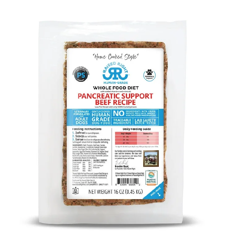 Raised Right Pancreatic Support Beef Recipe For Dogs- 16 oz