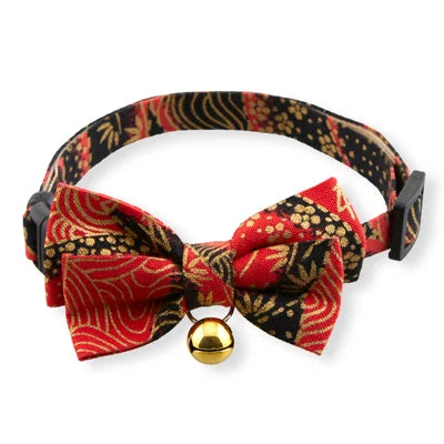 Necoichi Gilded Gold Bow Tie Cat Collar-Red