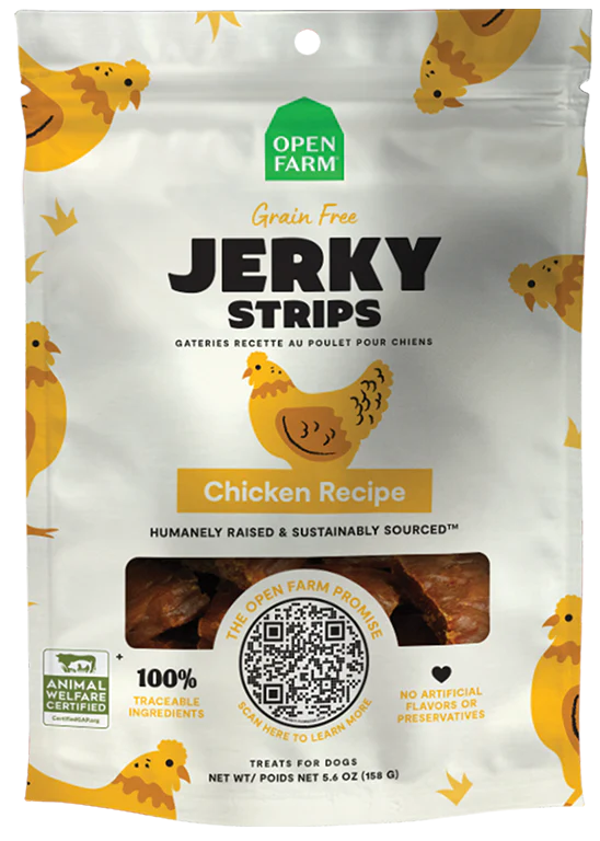 Open Farm Grain Free Jerky Strips Chicken Recipe Treats for Dogs-5.6 oz