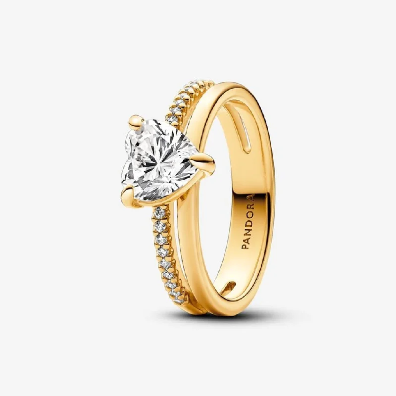 PANDORA : Double Band Heart Ring - Gold