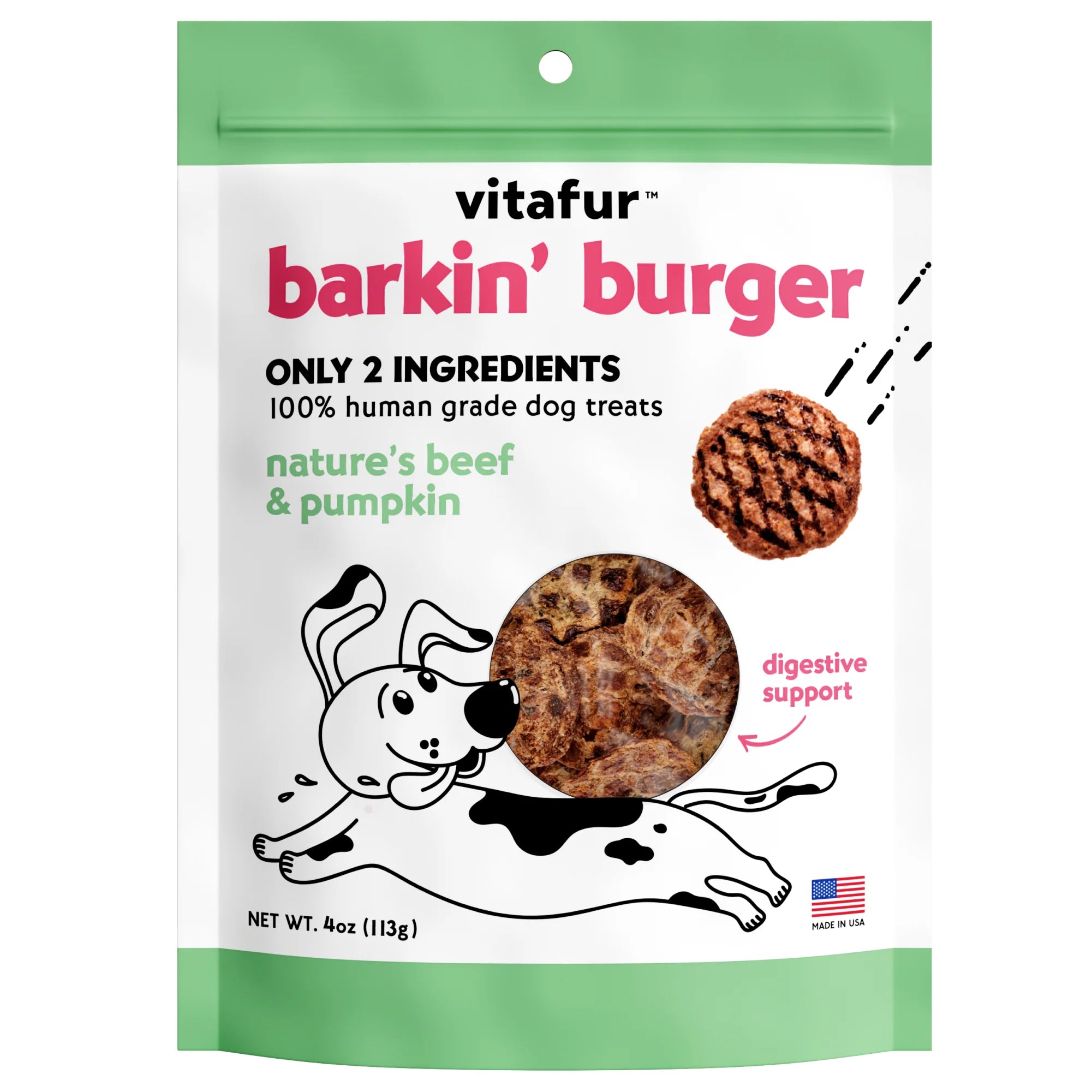 Vitafur Barkin' Burger Beef & Pumpkin Human Grade Dog Treats-4 oz