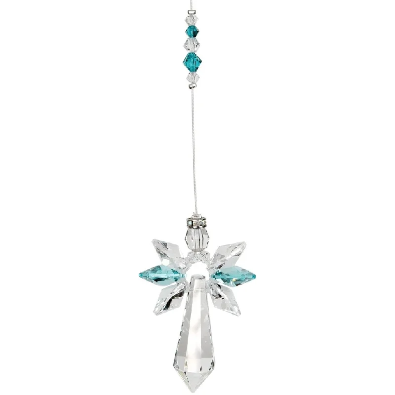 Woodstock Chimes : Crystal Guardian Angel Suncatcher - Large, Blue Zircon