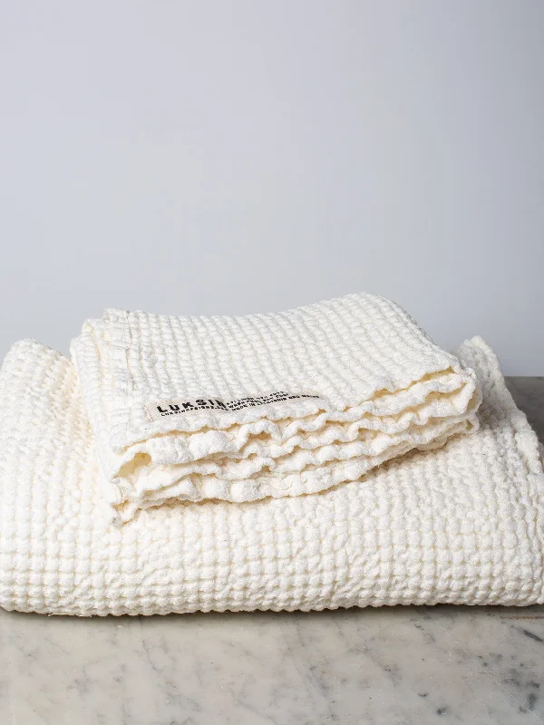 Linen Cotton Waffle Towels in 'Salt'