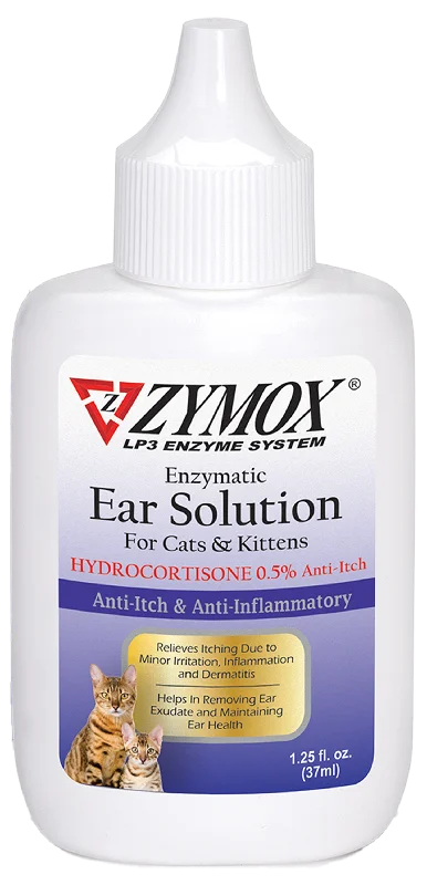 Zymox Enzymatic Ear Solution with 0.5% Hydrocortisone for Cats & Kittens - 1.25-fl oz