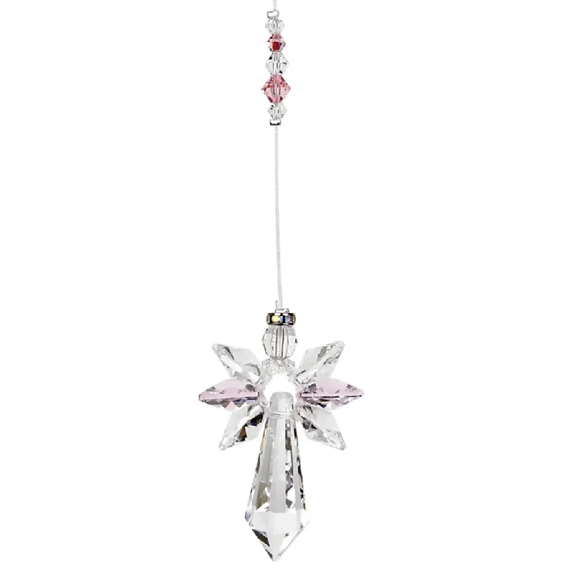 Woodstock Chimes : Crystal Guardian Angel Suncatcher - Large, Rose