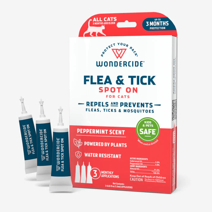 Wondercide Flea & Tick Peppermint Scent Spot On Repellent for Cats- 3 Applicators