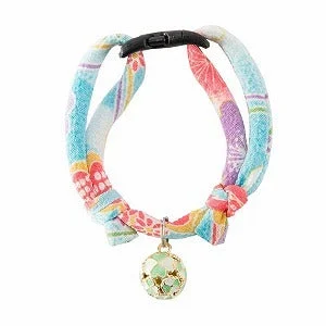 Necoichi Chirimen Cat Collar with Clover Bell (Baby Blue)