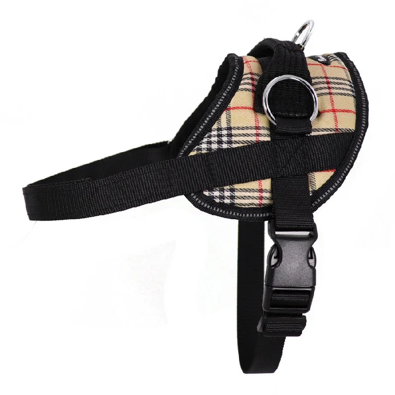 Bark Appeal Reflective No-Pull Harness-Tan Plaid