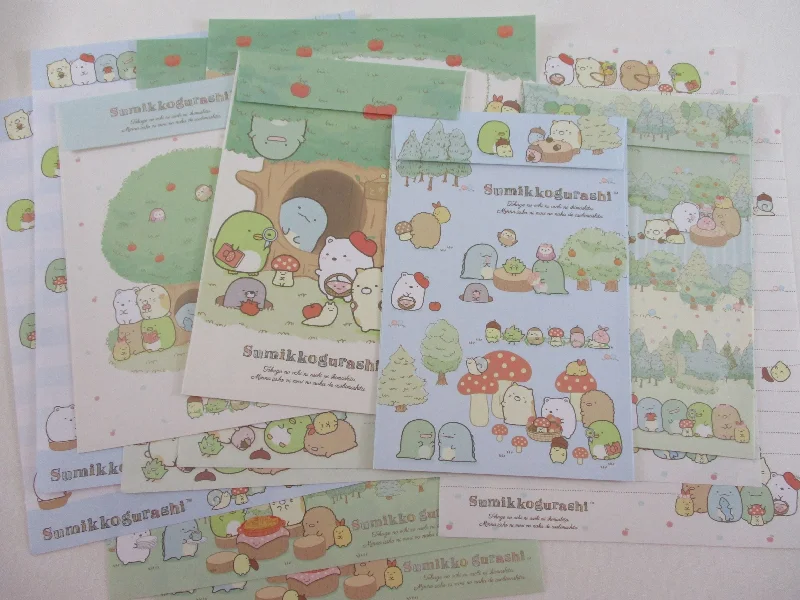 Cute Kawaii San-X Sumikko Gurashi Green Forest Nature Mushroom Letter Sets - Writing Paper Envelope Stationery Penpal