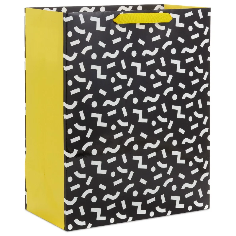 Hallmark : 13" White Confetti on Black Large Gift Bag