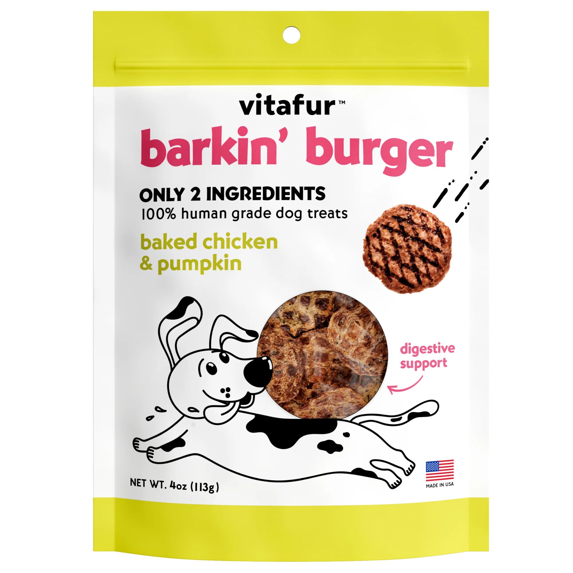 Vitafur Barkin' Burger Baked Chicken & Pumpkin Human Grade Dog Treats-4 oz