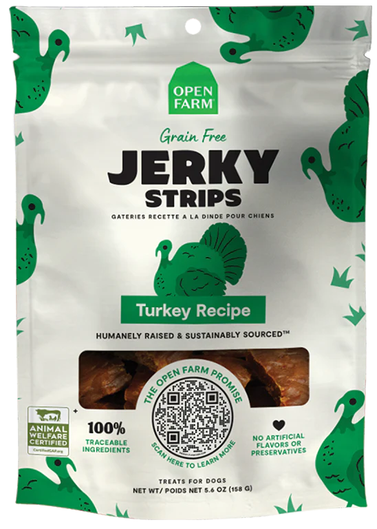 Open Farm Grain Free Jerky Strips Turkey Recipe Treats for Dogs-5.6 oz