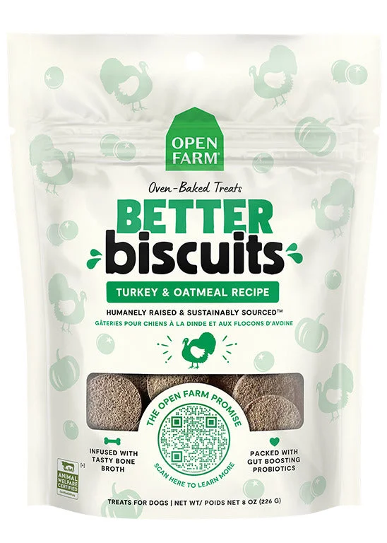 Open Farm Better Biscuits Turkey & Oatmeal Dog Treats-8 oz