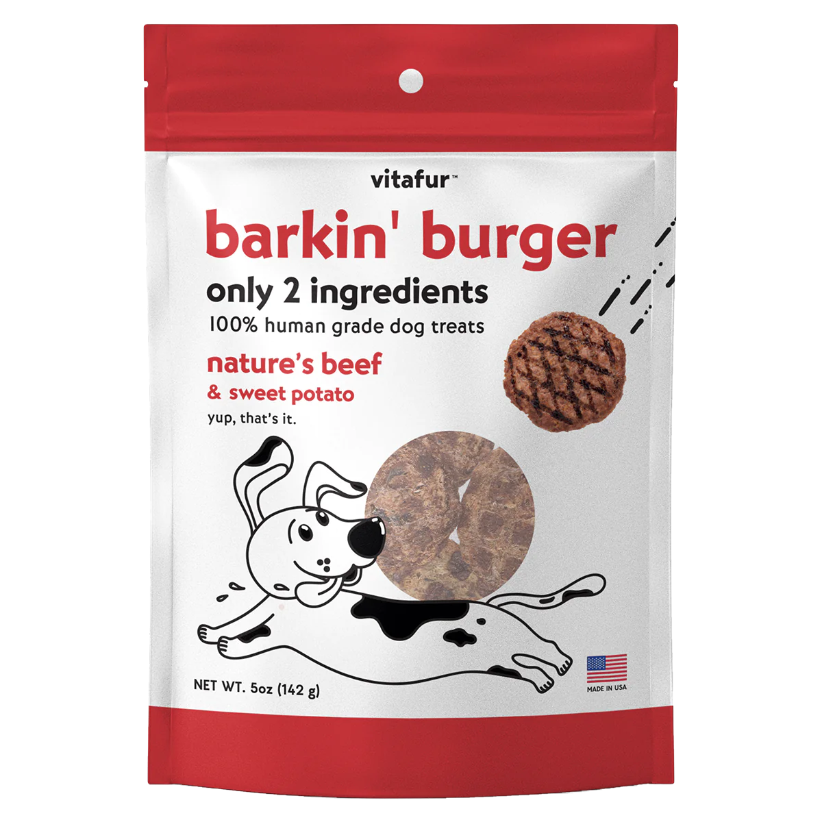 Vitafur Barkin' Burger Beef & Sweet Potato Human Grade Dog Treats-5 oz