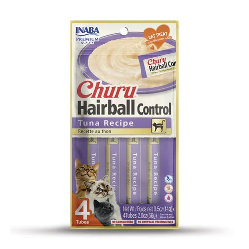 INABA Churu Hairball Control Tuna Recipe Puree Cat Treat - 2.0 oz | (4) 0.5% Tubes