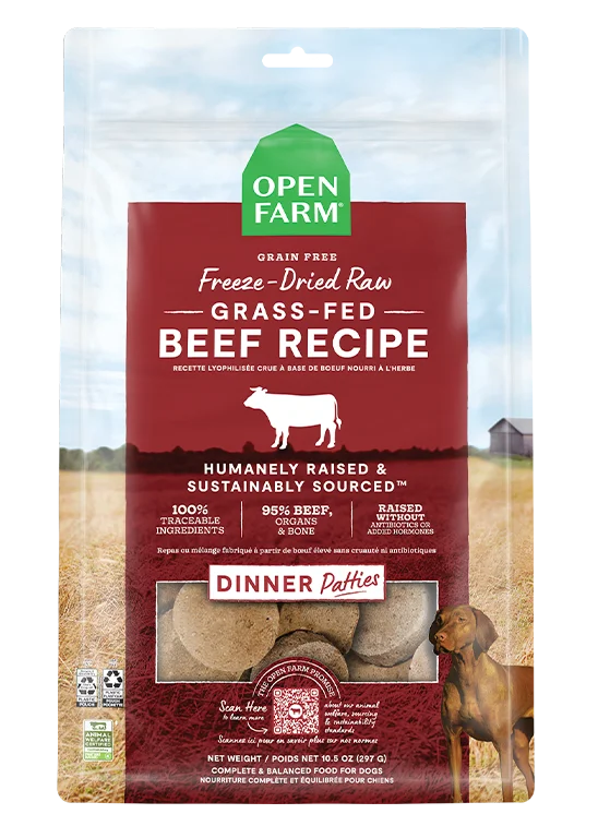 Open Farm Grass-Fed Beef Patties Freeze Dried Raw Dog Food