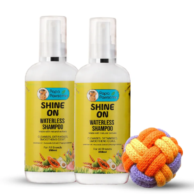 Papa Pawsome Shine On Waterless Shampoo and Braided Rope Ball for Dogs